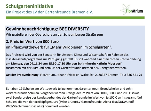 2. Platz bei der Schulgarteninitiative