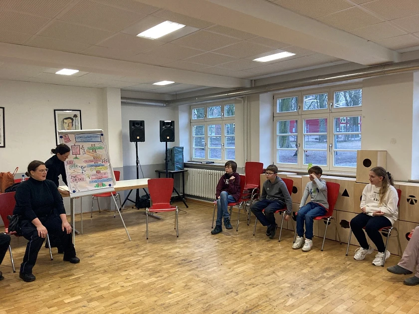Schüler*innen der Klasse 6c arbeiten mit den Kontaktpolizistinnen zum Thema Gewaltprävention